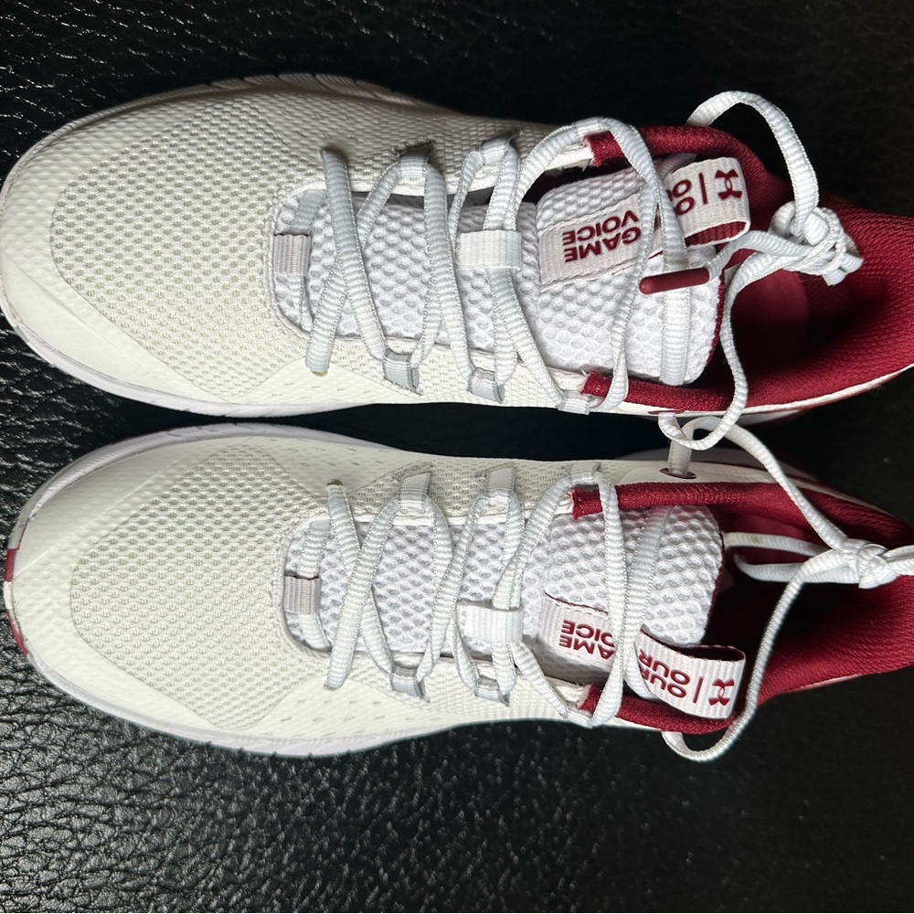 Under Armour White and Red Athletic Shoes womens 9.5